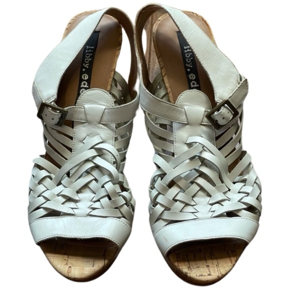 LIBBY EDELMAN || Leather Braided Sandal Peep Toe Heels | White || size 8 - Picture 2 of 10